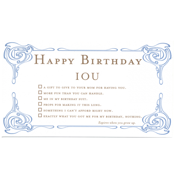 Happy Birthday greeting card from the IOU collection.