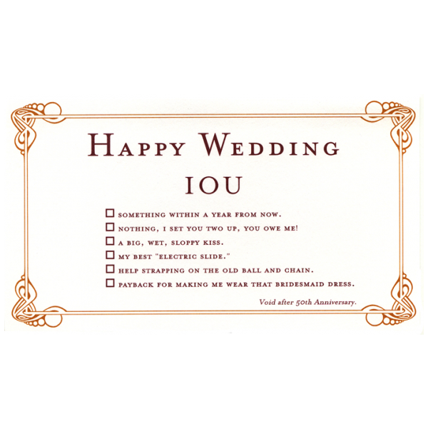 Happy Wedding greeting card from the IOU collection.