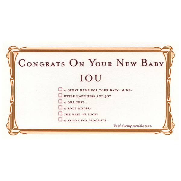 New Baby greeting card from the IOU collection.