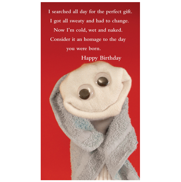 Happy Birthday greeting card from the Sock 'ems collection.