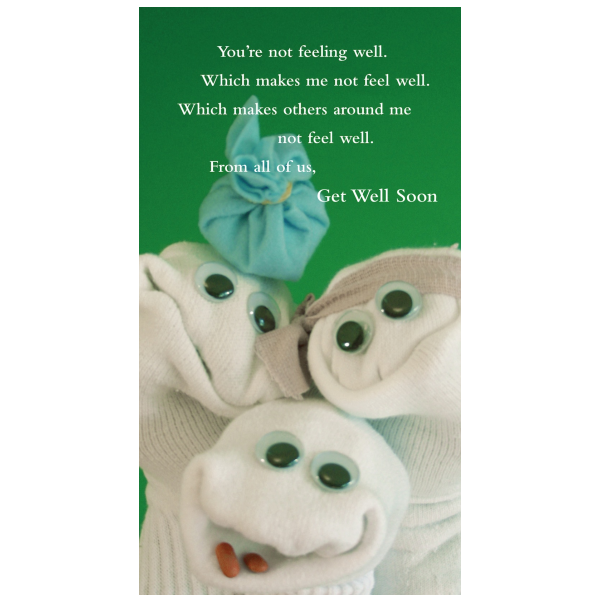 Get Well Soon greeting card from the Sock 'ems collection.
