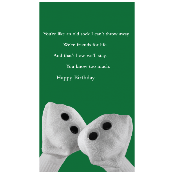 Old Sock Birthday greeting card from the Sock 'ems collection.