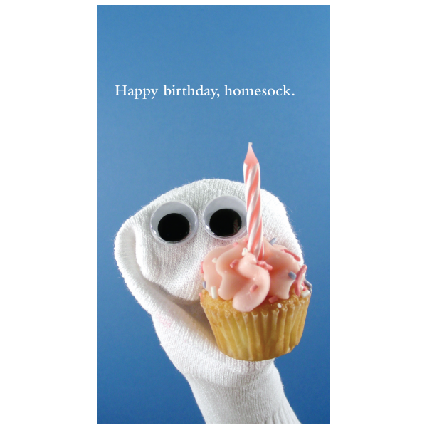 Birthday homesock greeting card from the Sock 'ems collection.