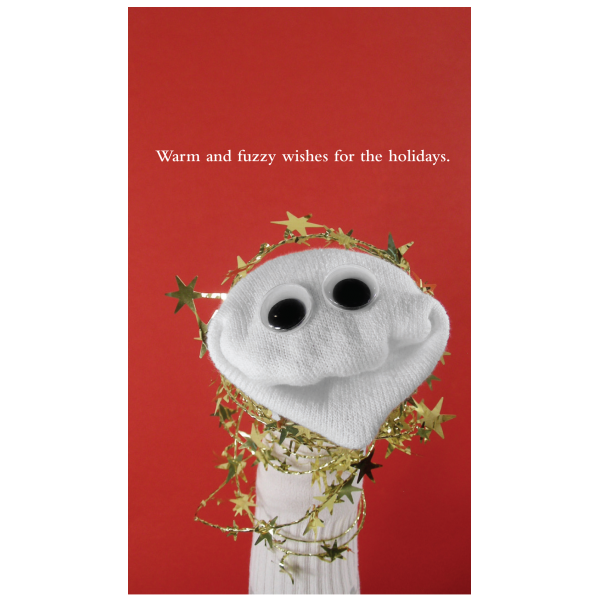 Warm and fuzzy holiday card greeting card from the Sock 'ems collection.